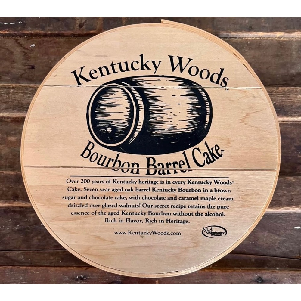 Kentucky Woods Bourbon Barrel Cake Wooden Lid Box Container Decor Collectible